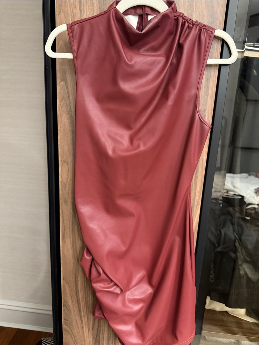 Sleeveless Faux Leather Sheath Dress in Dusty Rose